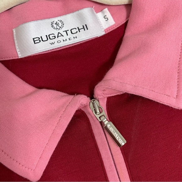 BUGATCHI pink burgundy 3/4 zipper collar long sleeve 100% cotton pollo t… - Picture 4 of 8